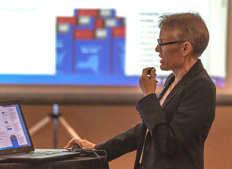 A presenter at the podium