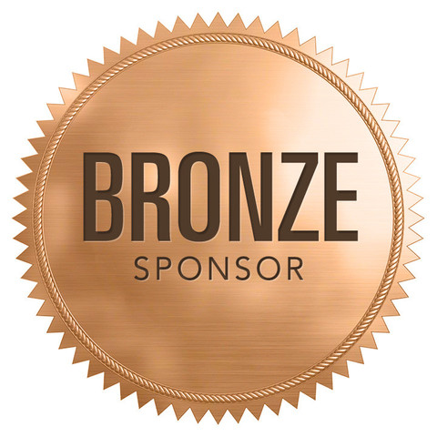 A bronze circle with points around it like a sun. It is a badge.
Large, bold black text: bronze
Smaller black text: Sponsor