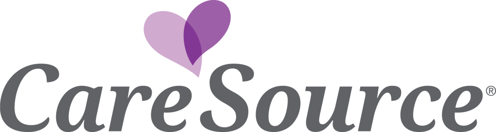 CareSource logo with purple heart of different shades at the top.
