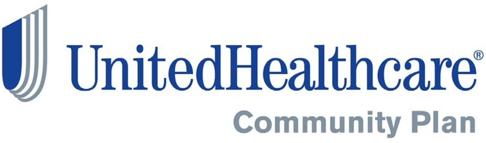 UnitedHealthcare Community Plan logo with grey and blue icon resembling a waterfall