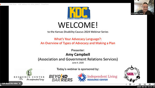 View of Zoom screen for Caucus webinar on What's My Advocacy Language?